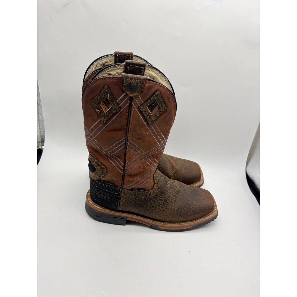 Justin Original Dalhart Mens 8.5D Brown Orange Waterproof Comp Toe Boots SE4218